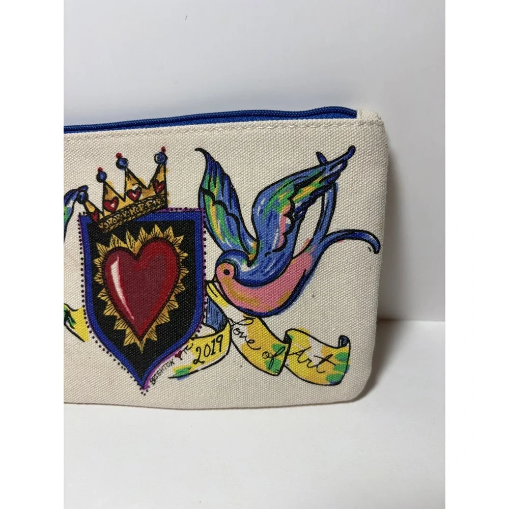 Brighton Love of Art 2019 Canvas Pouch Tattoo Swallows Sacred Heart Cream Blue